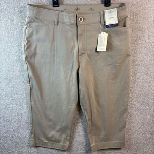St John's Bay Capri Pants Women's 14 Petite Chino Beige Mid Rise Stretch NEW